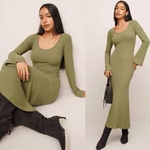 NWT Reformation Wrenley Knit Midi Green Sweater Dress Bodycon Size S